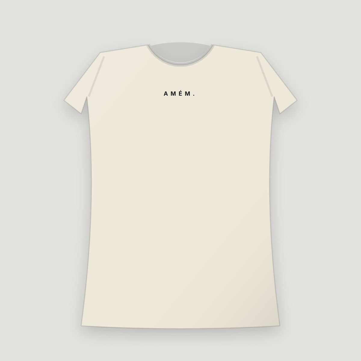 Camiseta “Amém”, modelo Baby Look, frente: "AMÉM." pequeno