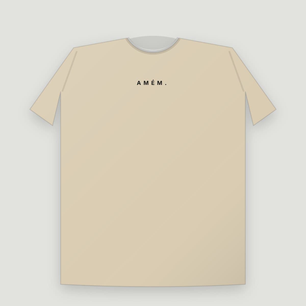 Camiseta “Amém”, modelo Tradicional, frente: "AMÉM." pequeno