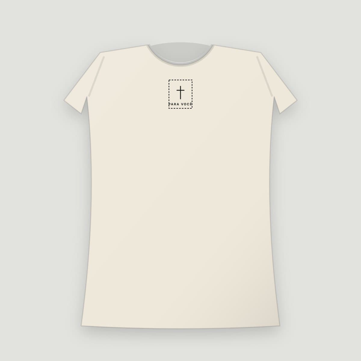 Camiseta “De: Deus / Para: você”, modelo Baby Look, frente: Selo postal com a cruz