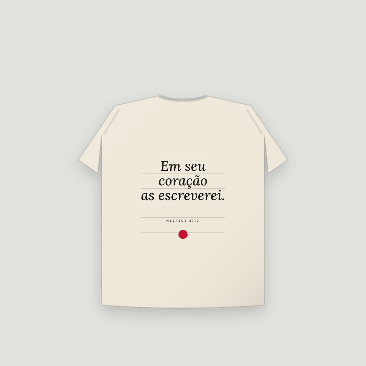 Camiseta “Escrito no coração”, modelo Infantil, costas: "Em seu coração as escreverei." sobre linhas de carta e um pequeno lacre