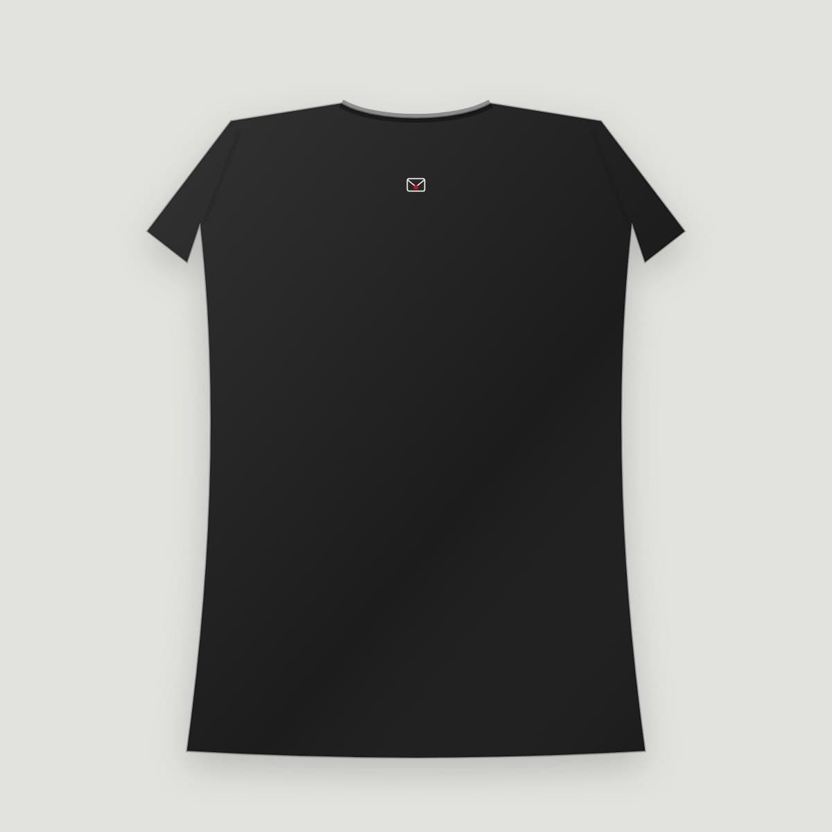 Camiseta “Carta Viva logo”, modelo Baby Look, costas: Envelope pequeno na nuca