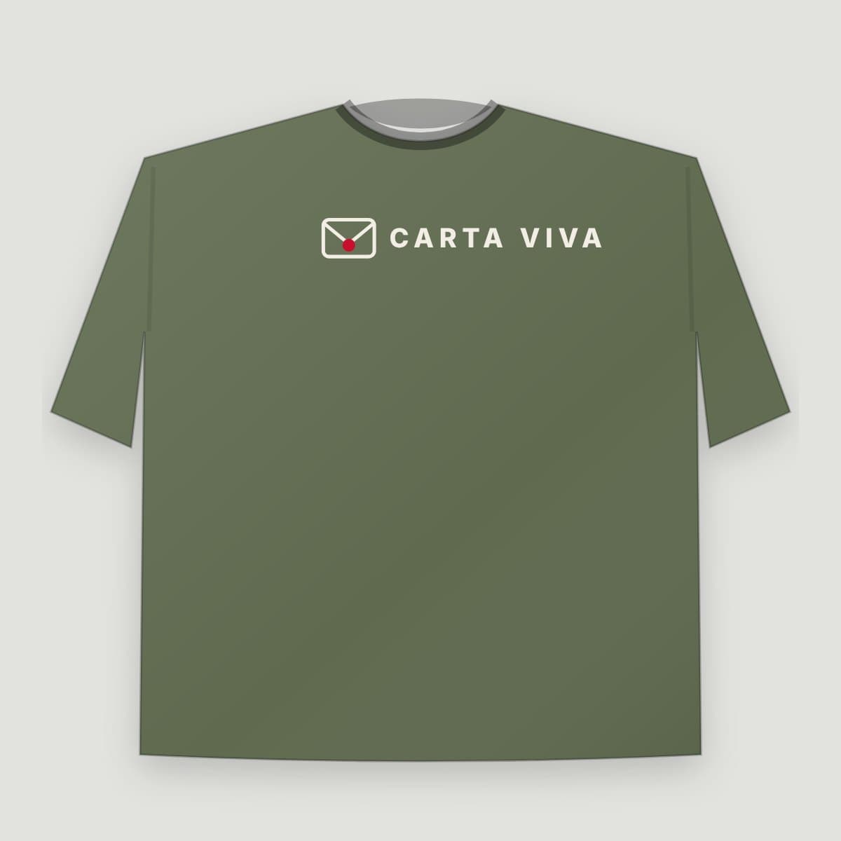 Camiseta “Carta Viva logo”, modelo Oversized Premium, frente: Logo: envelope e "CARTA VIVA"