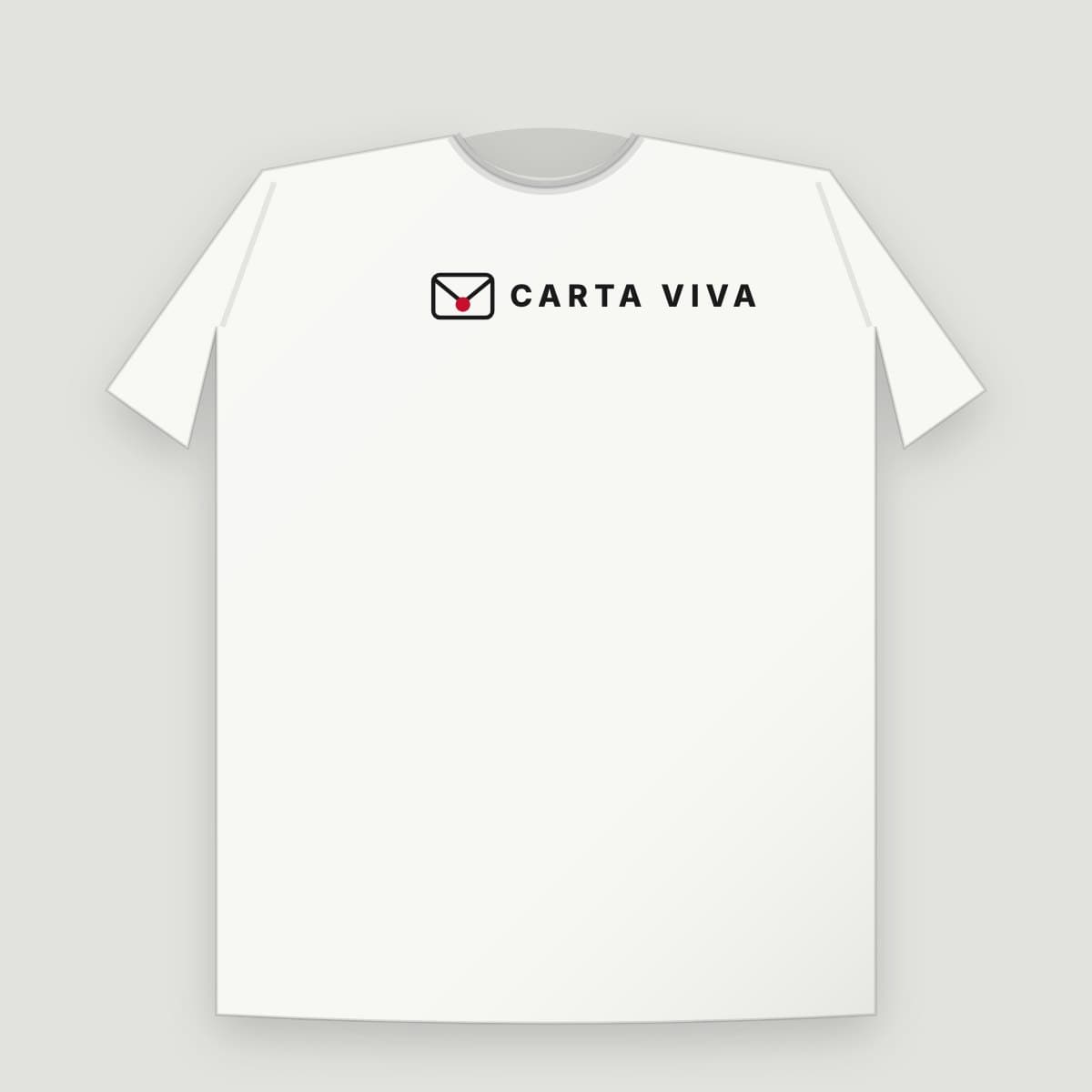 Camiseta “Carta Viva logo”, modelo Tradicional, frente: Logo: envelope e "CARTA VIVA"