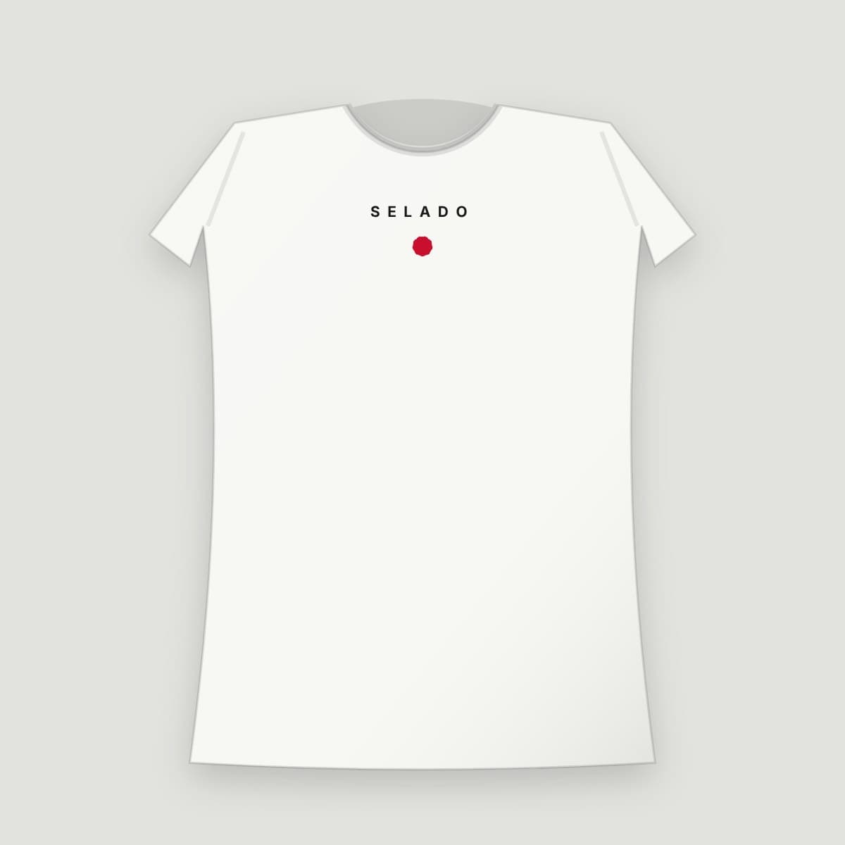 Camiseta “Selado”, modelo Baby Look, frente: "SELADO" e um pequeno lacre